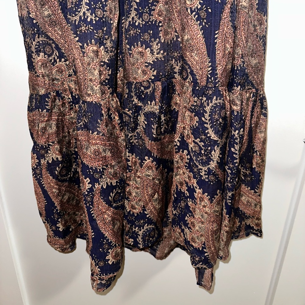 Aqua Navy and Brown Paisley Long Sleeve Midi Dress - Picture 4 of 7